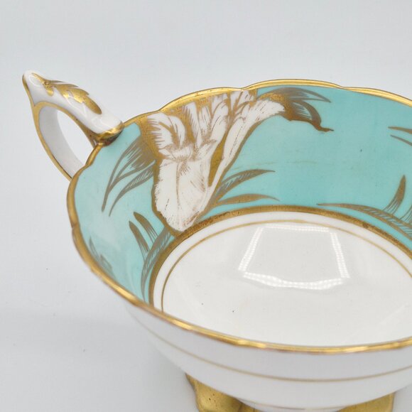 Royal Stafford Turquoise & Gold Acanthus Leaves Tea Cup & Saucer Bone China UK - Picture 10 of 13